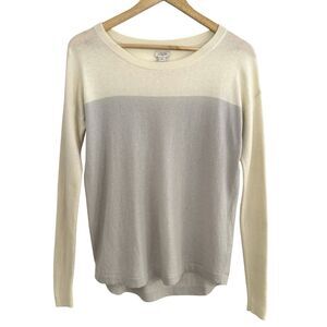 J Crew Women's Colorblock Sweater XS‎ Cream Gray Merino Wool Pullover Minimal